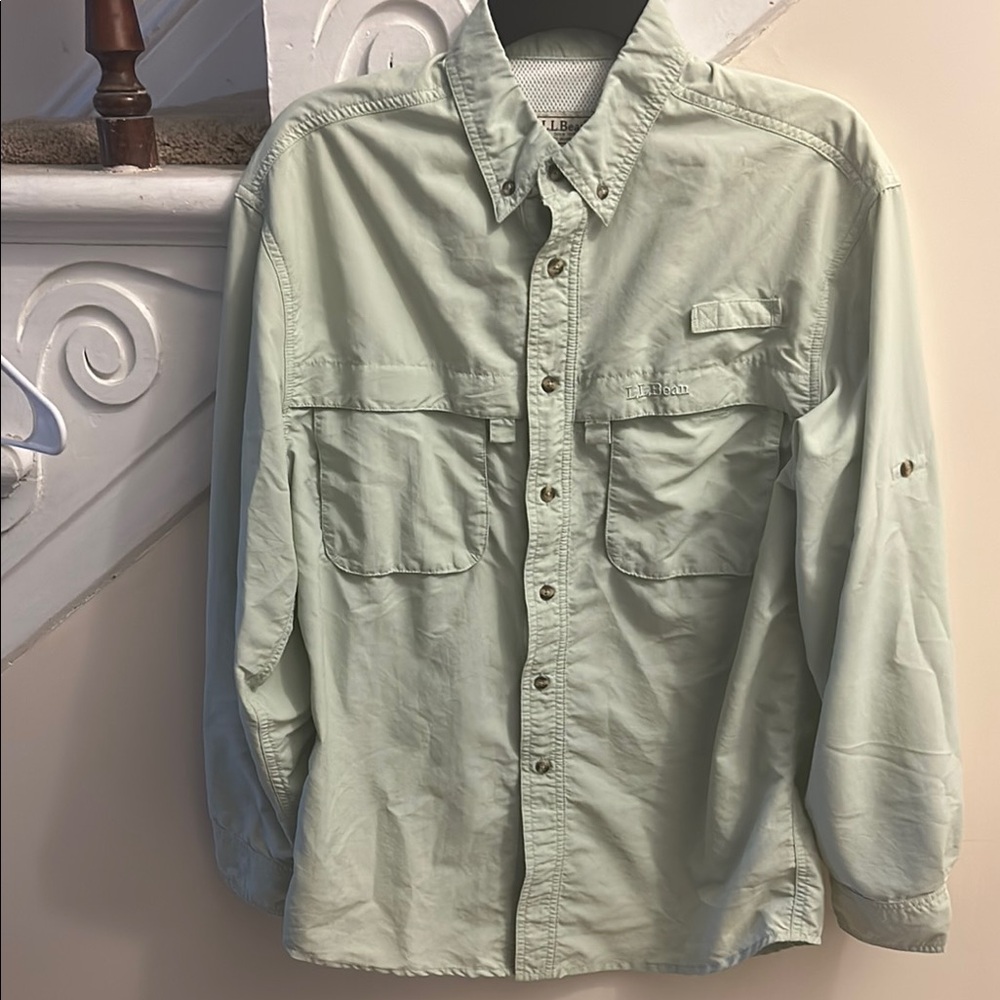 Men’s L.L. Bean Vented Fishing Shirt Roll Up Sleeves O PD24 Small Nylon blend